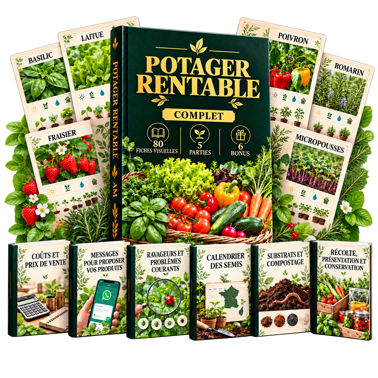 Guide Potager Rentable : 80 fiches visuelles en 5 parties